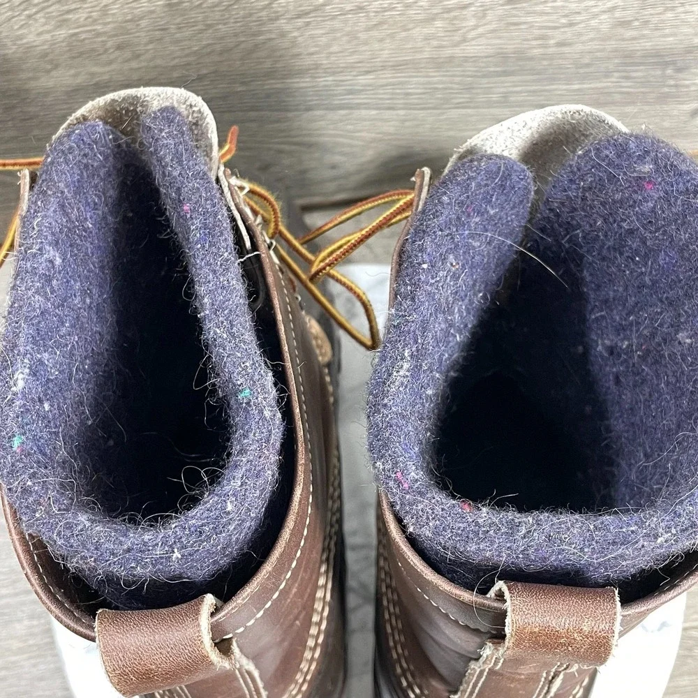 VTG LL Bean Boots Mens 9 Brown Leather Duck Rubber Outdoors Hiking Rain‎ Lined